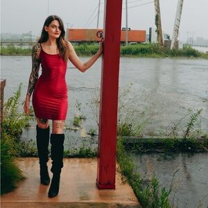 Fashion Nova Black Over the Knee Boots Suede Stiletto